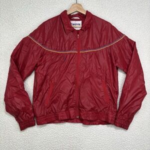 Vintage 70s 80s Lightning Bolt Jacket Mens Size L Red Striped Windbreaker Surf